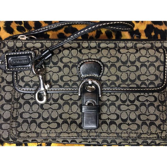 Coach Handbags - 96. Authentic Coach Soho Black Mini Signature Buckle Wristlet silver tone